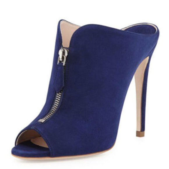 Miu Miu High-Heel Zip-Front Mule, Shoes Navy Size 39.5